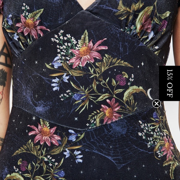 Disturbia Cleome Black Floral Spiderweb Midi Dress Size 6 - Picture 3 of 14